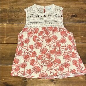 Floral Lace Sleeveless Top - Red